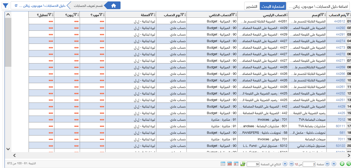 لائحة الحسابات