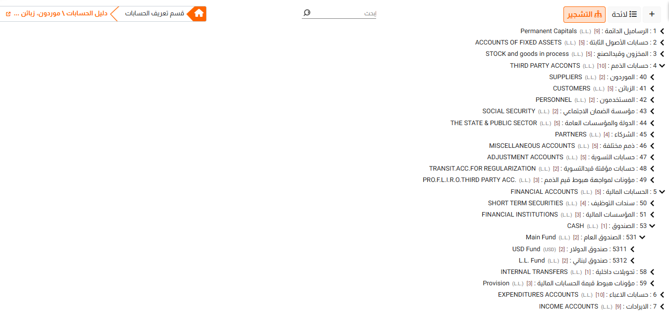 دليل الحسابات